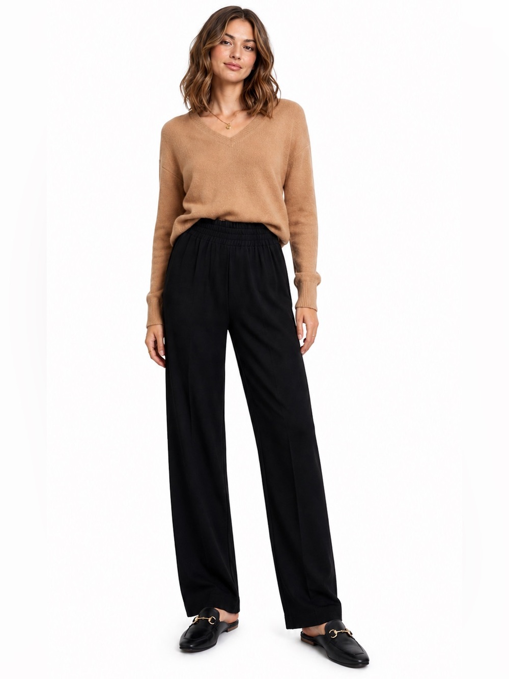 Golden Goose Wide Leg Pants Size IT 40 Black Wool Blend High Waist Quiet Luxury